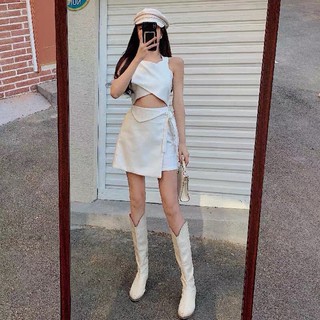 Set áo yếm + váy xinh chéo dây nơ lung linh