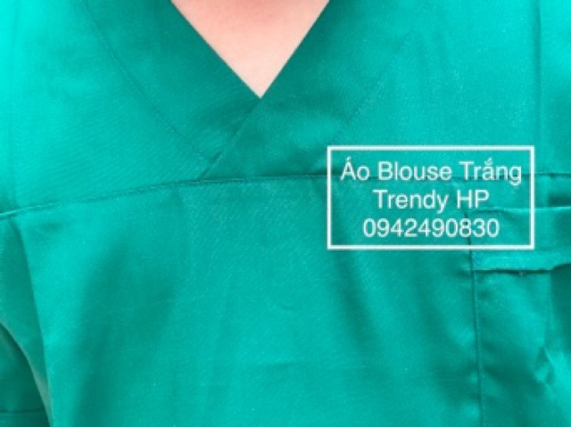 Bộ áo blouse phẫu thuật cổ tim bác sĩ nam màu Xanh Lá - áo đồng phục thẩm mỹ viện