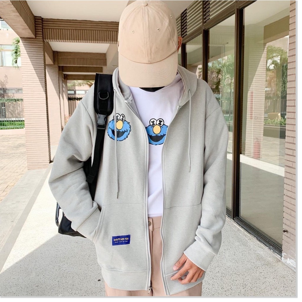 Áo khoác nam nữ form rộng hoodie nam nữ form rộng có dây kéo in thú xanh