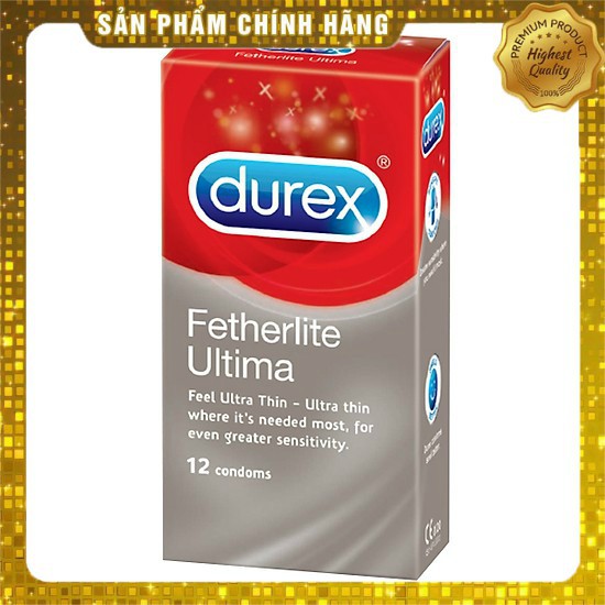 [TẶNG 1 Khẩu Trang NANO bạc] Bao cao su Durex Fetherlite Ultima chính hãng Siêu Mỏng hộp 12c , BCS Durex có gel bôi trơn