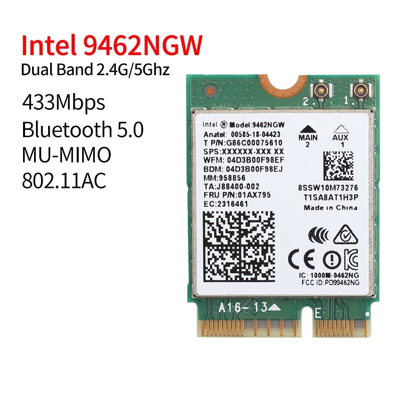 Card WiFi Bluetooth Intel AC 9461 9462 9560 NGW, khe lot chuẩn M2 NGFF CNVi thẻ mạng không dây Wireless 2.4G 5G