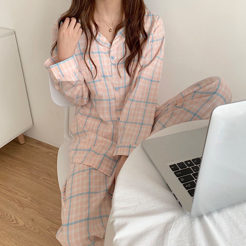 ✬Bộ Đồ Ngủ Dài Tay Xinh Xắn Dành Cho Nữ✬Bộ Đồ Ngủ Tay Dài Phong Cách Hàn Quốc Đơn Giản Ngọt Ngào Thời Trang Xuân Thu Mới Cho Nữ