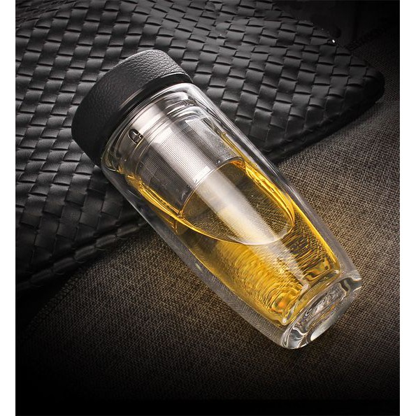 Kw680-Glass Trà Lọc Chai Thủy Tinh Chịu Nhiệt Dày 2 Lớp Kích Thước Di Động Nước Không Tràn Dễ Sử Dụn