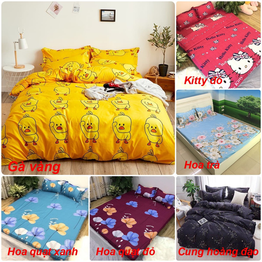 Bộ ga chun kèm vỏ gối poly cotton mẫu rừng xanh