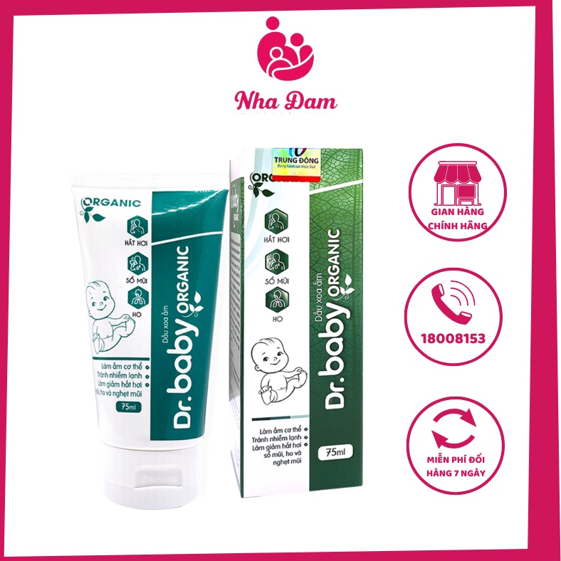Dầu xoa ấm cho bé Dr Baby Organic giữ ấm cơ thể giảm ho nghẹt mũi phòng ngừa muỗi đốt côn trùng cắn 75ml chính hãng