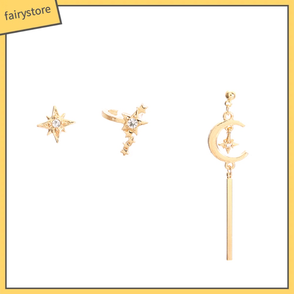 Set 3 bông tai hình mặt trăng và ngôi sao