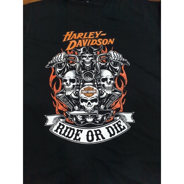 Áo Thun Nam Cổ Tròn VICOLLECTION - Motorcycle - Biker T-Shirt Áo Thun HARLEY DAVIDSON RIDE OR DIE - MOTOR T-SHIRT