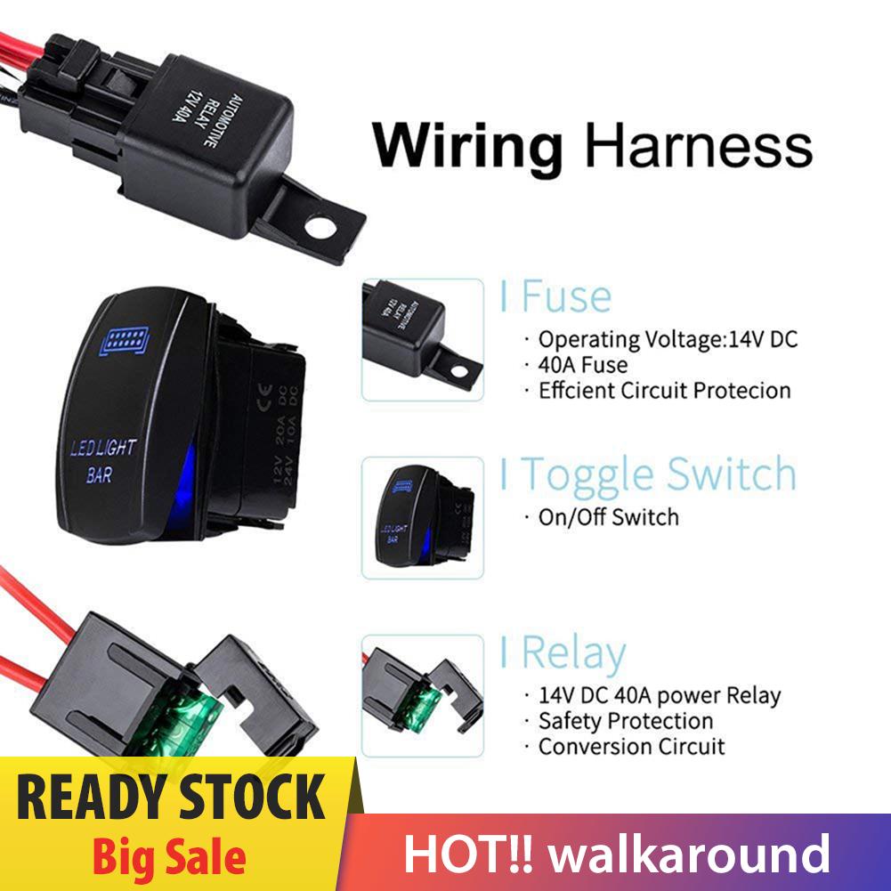 walkaround LED Light Bar Wiring Harness Kit 2-Lead Rocker Switch 40A Relay 30A Fuse