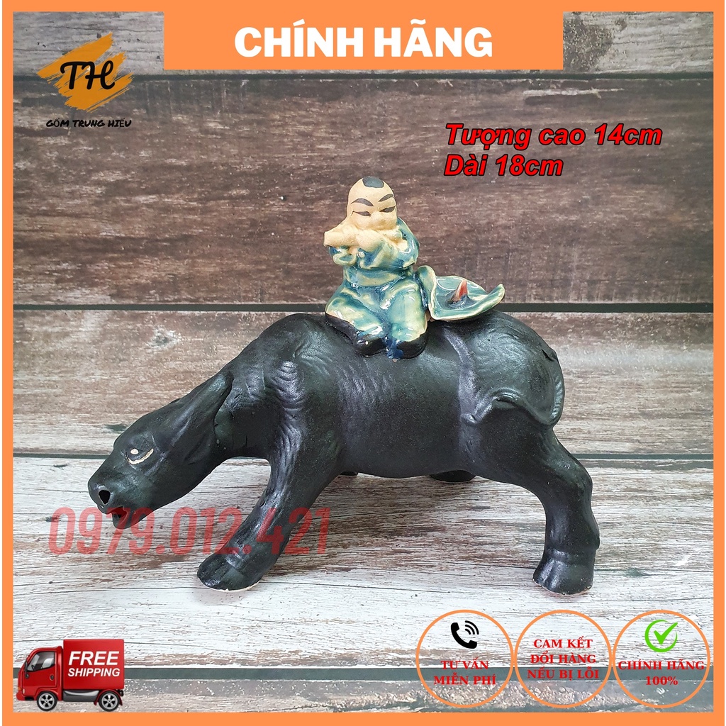 Tượng chú bé cưỡi Trâu gốm Bát Tràng trang trí bonsai tiểu cảnh sân vườn