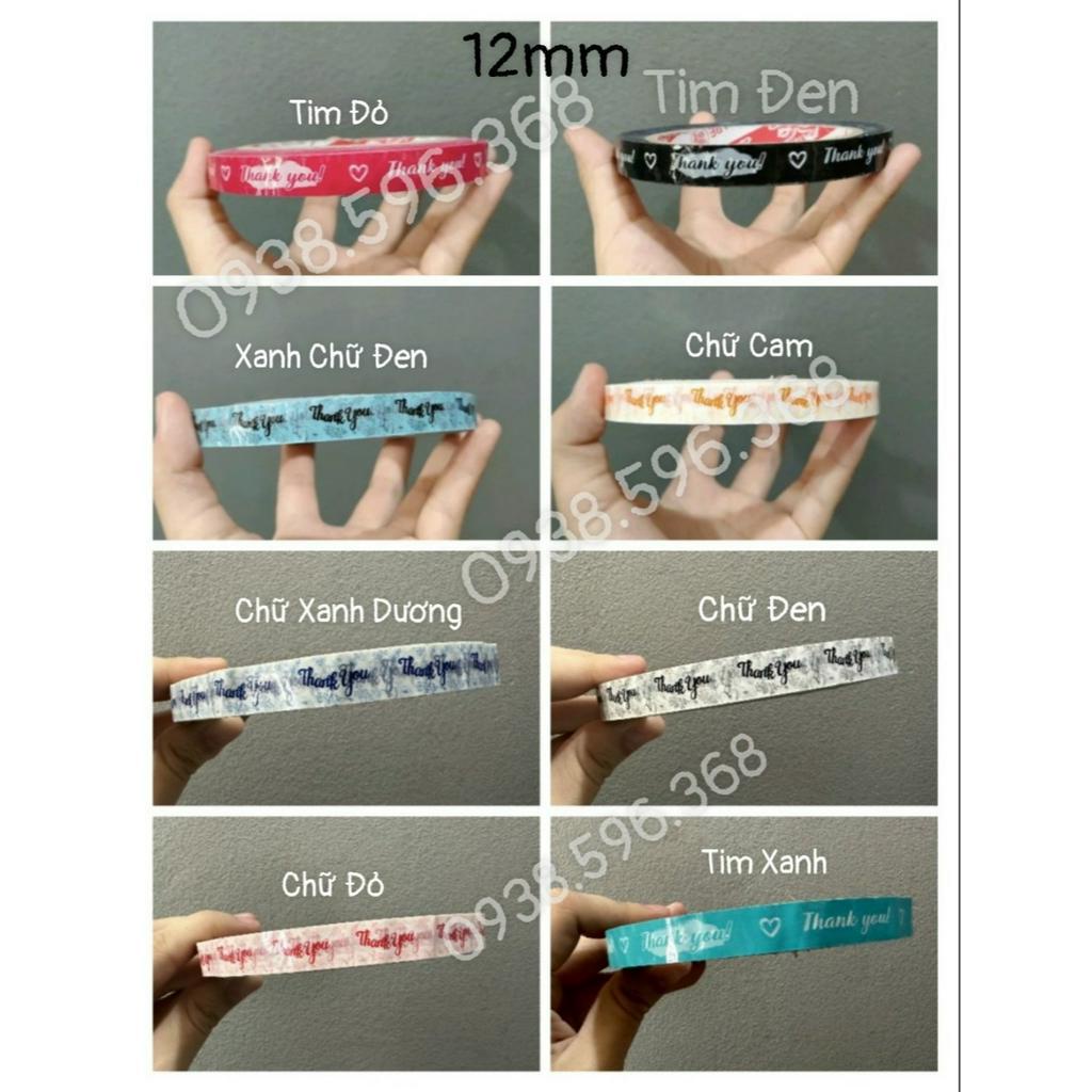 Băng keo niêm phong chữ THANK YOU 60m dán nắp ly trà sữa, cà phê, dán chai hộp quà tặng các loại bản 12mm 15mm