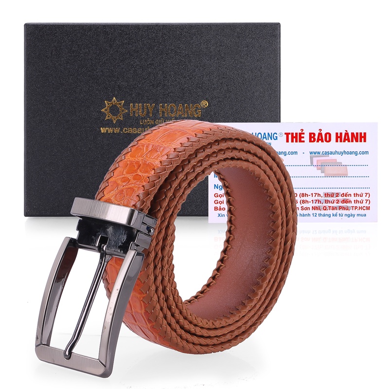 Thắt lưng nam da cá sấu đan viền 3,5P đầu kim màu đen, nâu đất, nâu đỏ, vàng bò HP4276-77-78-79