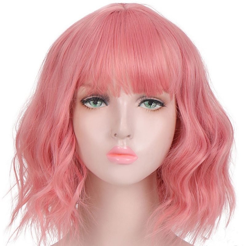 Bộ Tóc Giả Ngắn Xoăn Màu Hồng Thời Trang Cho Nữ