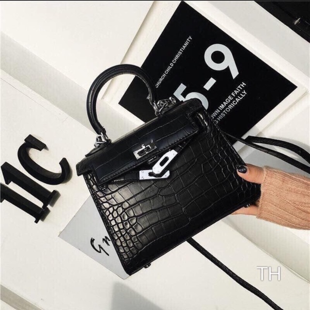 Túi xách nữ đeo chéo cầm tay HM kelly super da vân rắn size 21 tag bạc fullbox phụ kiện