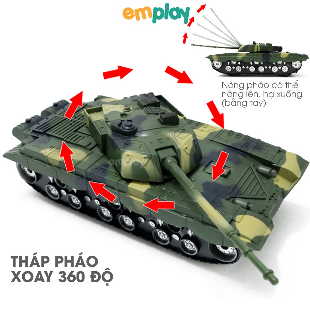 Đồ chơi điều khiển từ xa cao cấp Emplay, xe tăng có đèn và nhạc màu sắc bộ đội khỏe khoắn chất liệu an toàn cho bé