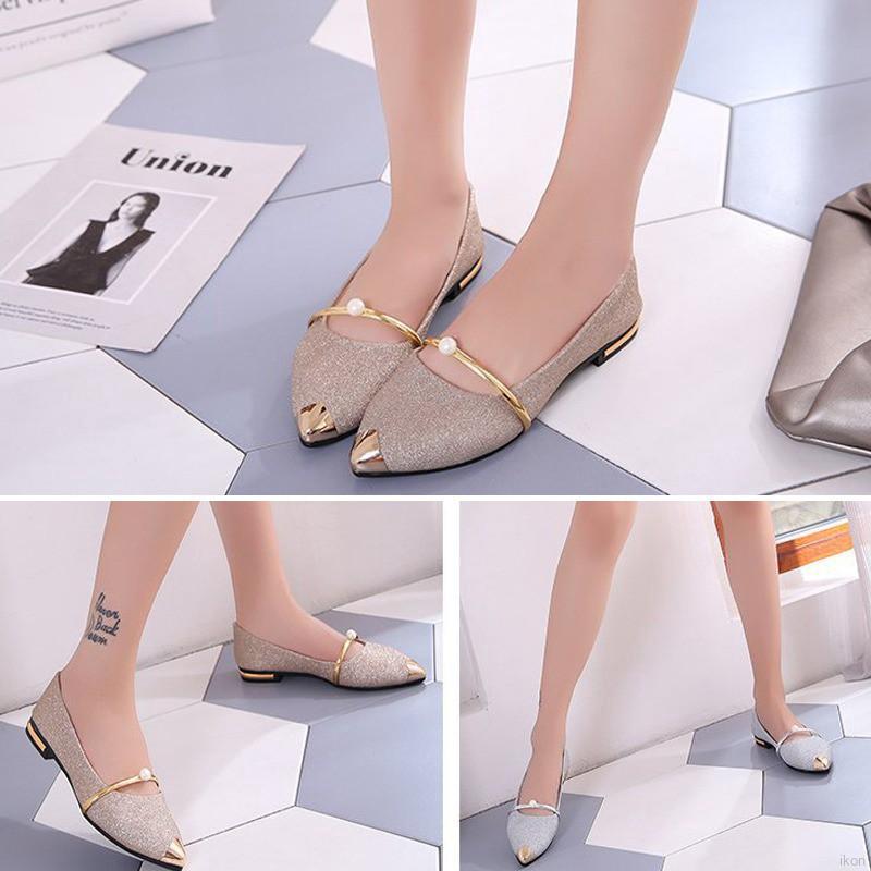 Giày búp bê nữ gót thấp mũi nhọn thời trang