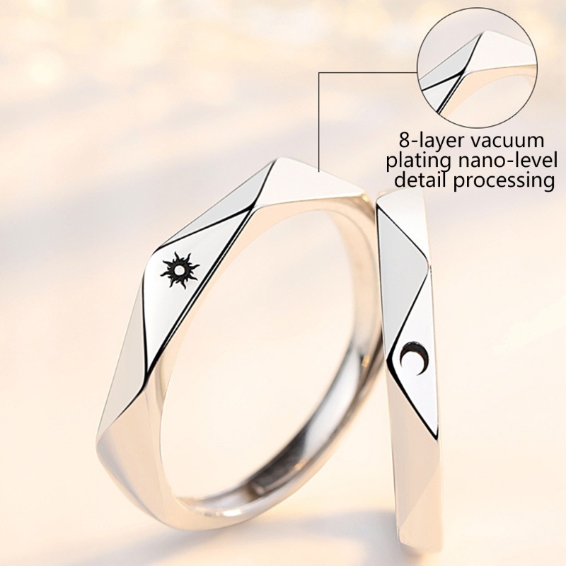 Set 1 Cặp Nhẫn Hở Mạ Bạc Có Thể Điều Chỉnh Kích Cỡ Dành Cho Cặp Đôi