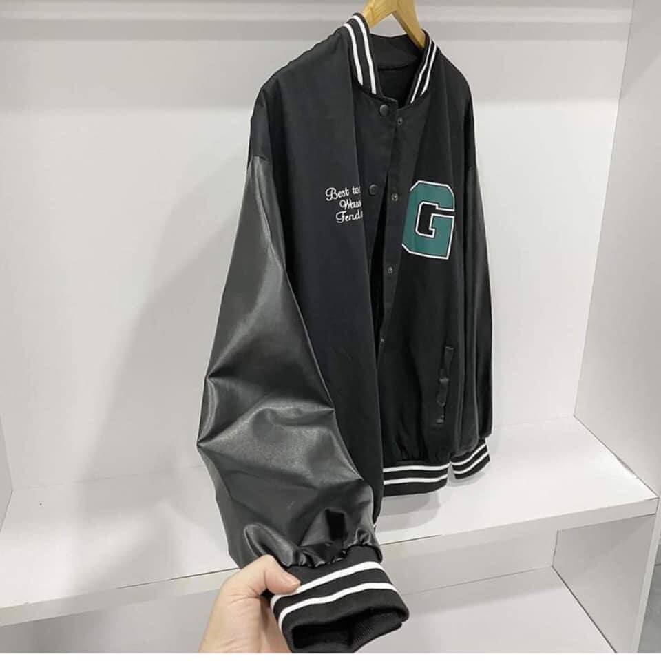 Áo bomber phối da tay