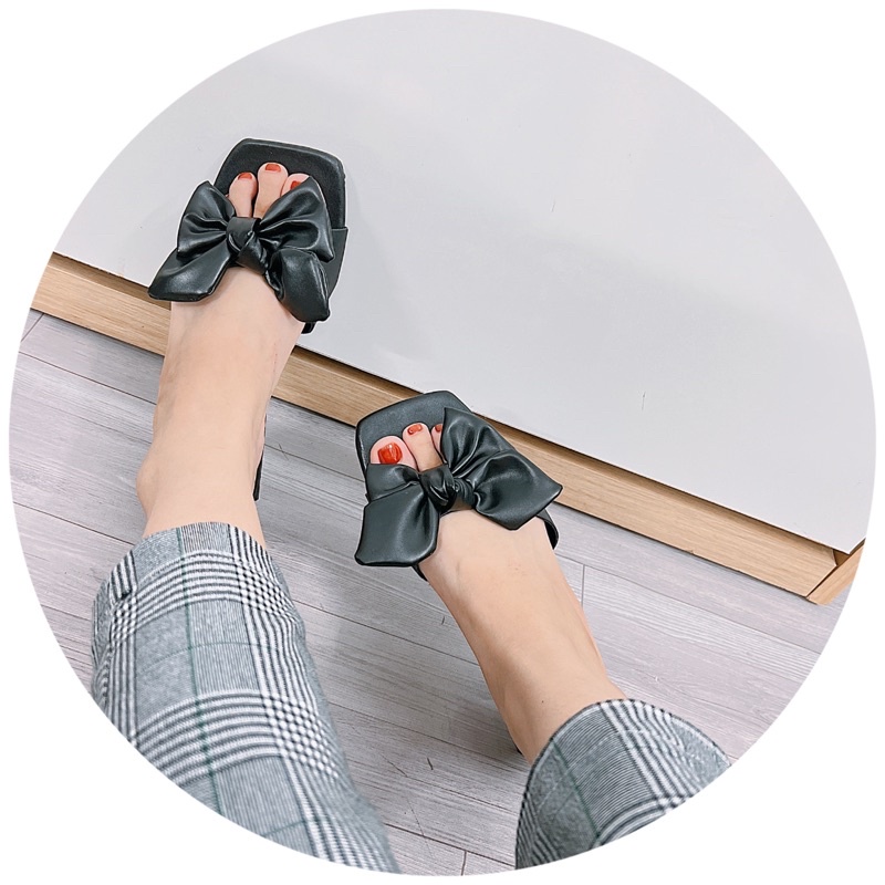 Dép nữ cao gót , Guốc quai nơ 4 cánh gót 3p nữ tính dễ đi