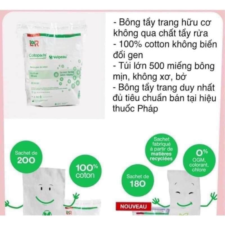 Bông tẩy trang Cotopads Velpeau Pháp 500 miếng
