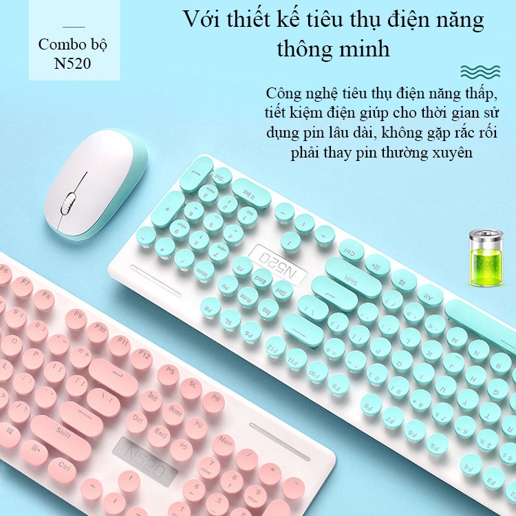 Bộ Bàn phím và chuột không dây Wireless Xingmen N520 thiết kế chống tia nước, siêu cute - Combo phím chuột không dây