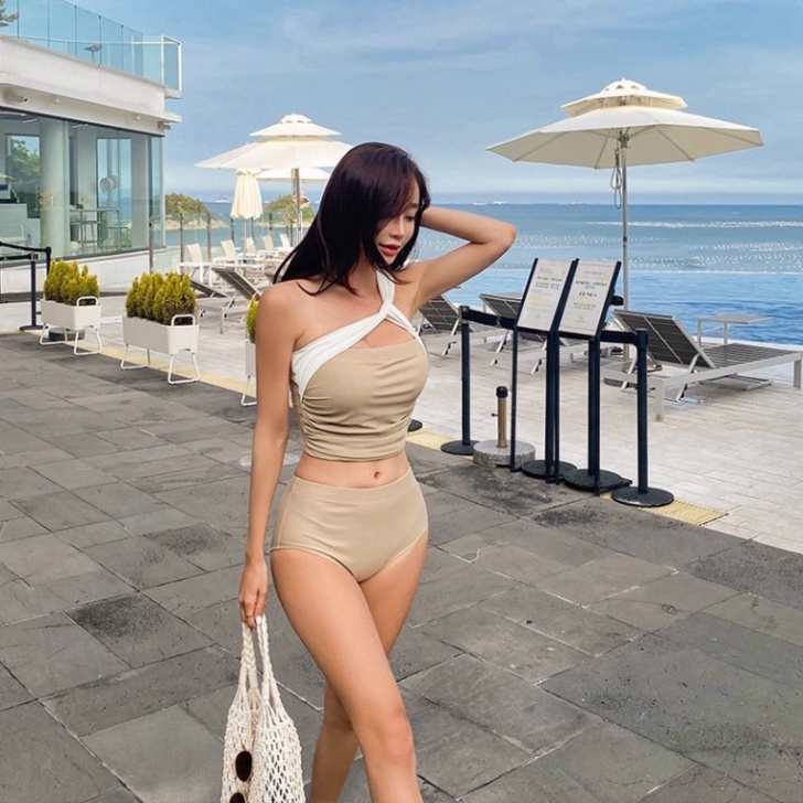 Bikini 2 mảnh đồ bơi đi biển LUHAZO hở lưng liền thân kín đáo sexy phong cách Hàn Quốc nâng ngực có gọng 2538 F-6