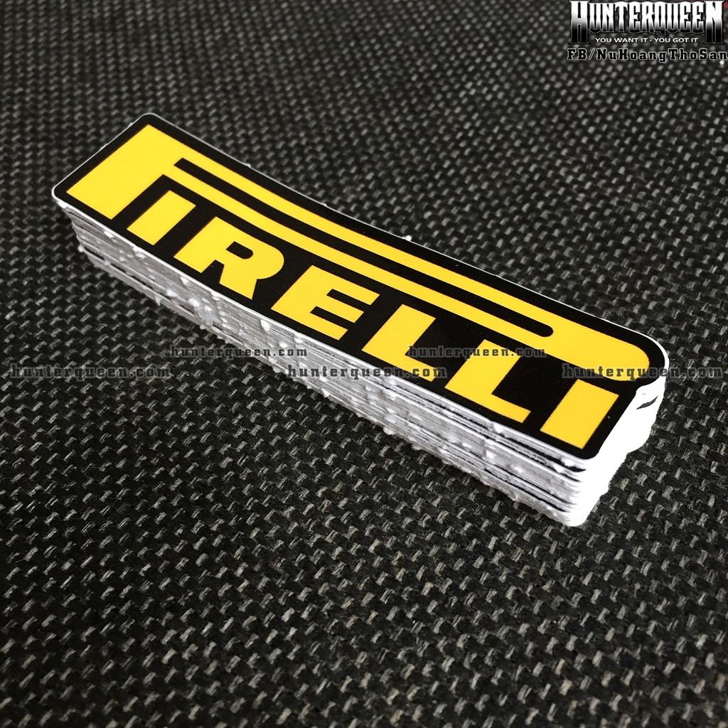 PIRELLI[9.7X2.4cm] decal cao cấp chống nước, sắc nét, bền màu, dính chặt. Hình dán logo trang trí mọi nơi, in theo yê