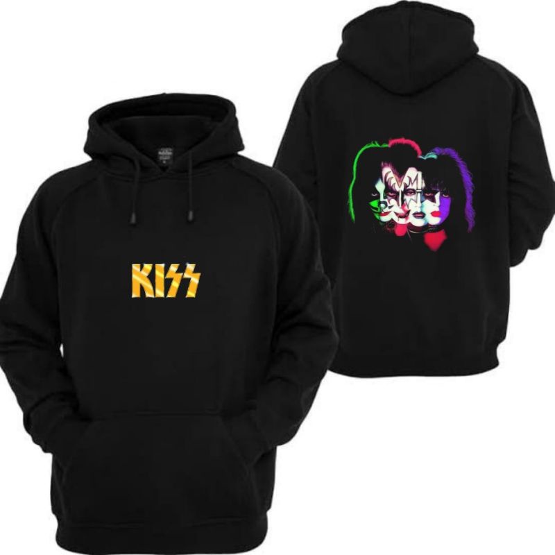 Kiss Áo Khoác Hoodie cotton Lông Cừu Không Dây Khóa Kéo ROCK Cho Nam Nữ / Người Lớn / oversize Màu Đen