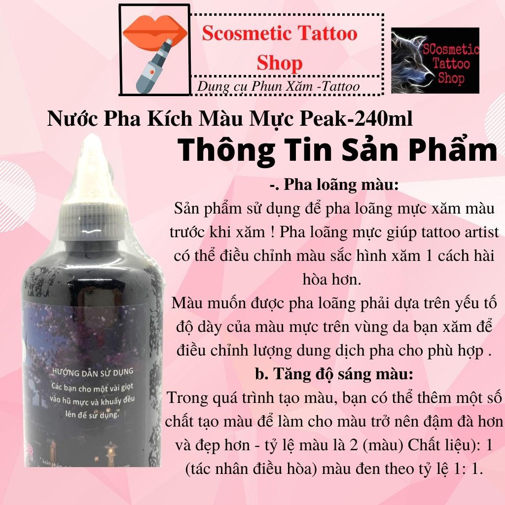 Nước pha mực kích màu mực xăm Gray Peak giúp  trở lên tươi tắn hơn,bong mực nét-240ml