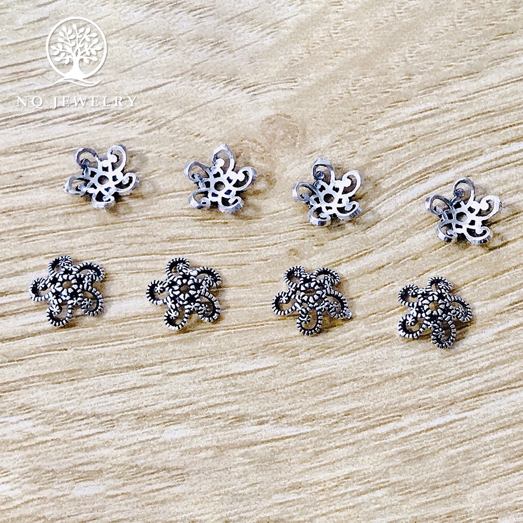 Charm bạc chụp hạt, bọc hạt họa tiết hoa văn 10mm - NQ Jewelry