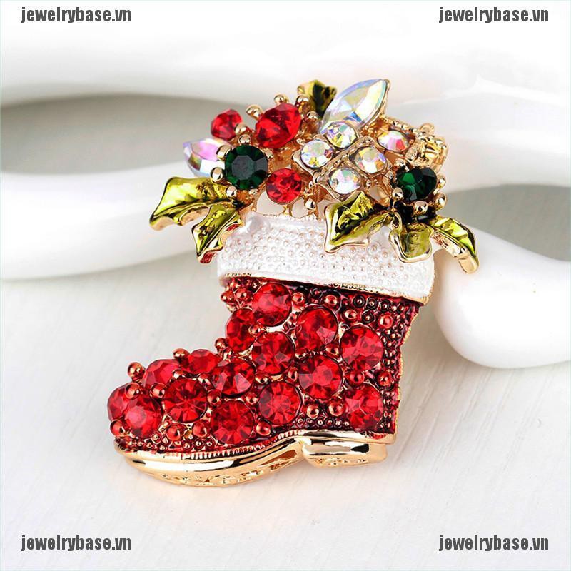 [Base] 1X New Rhinestone Crystal Christmas Stocking Boot Pin Brooch Xmas Gift Gold Tone [VN] | BigBuy360 - bigbuy360.vn