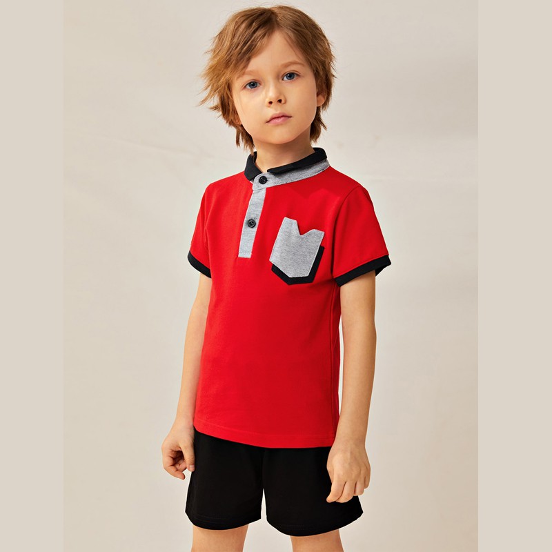 2-16 Years Kids T-shirt Boy polo shirt stand collar Pocket 100% Cotton Korean Fashion Ready Stock