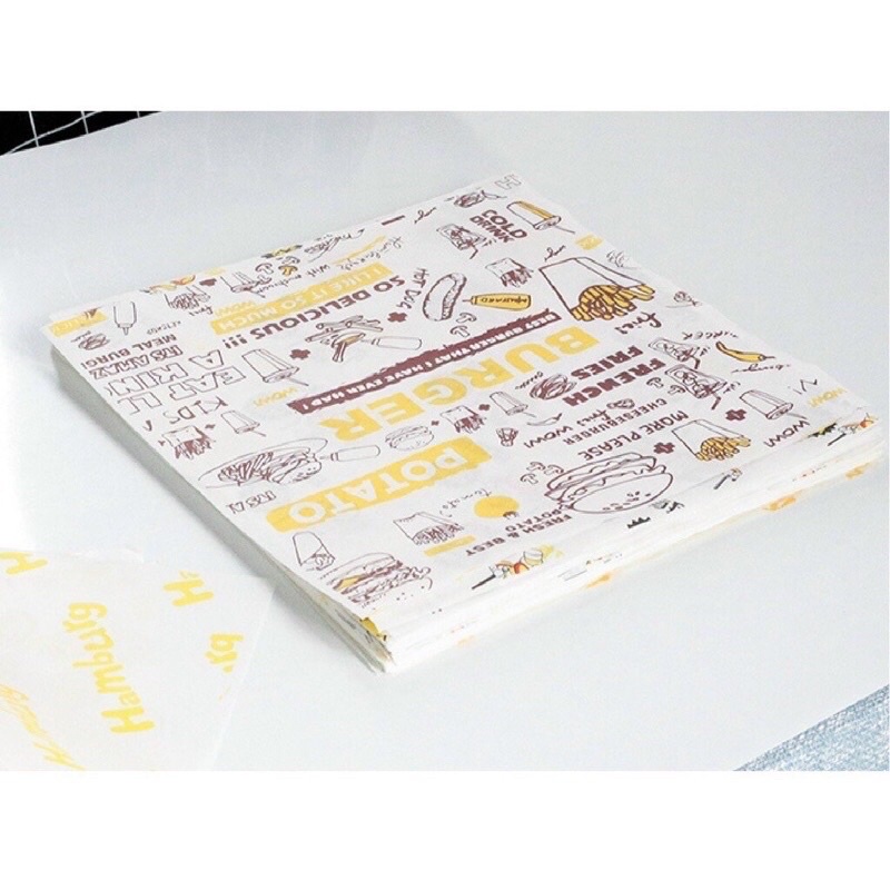 100 -200 Tờ  giấy gói hamburger chống thấm dầu 29 x 28 cm