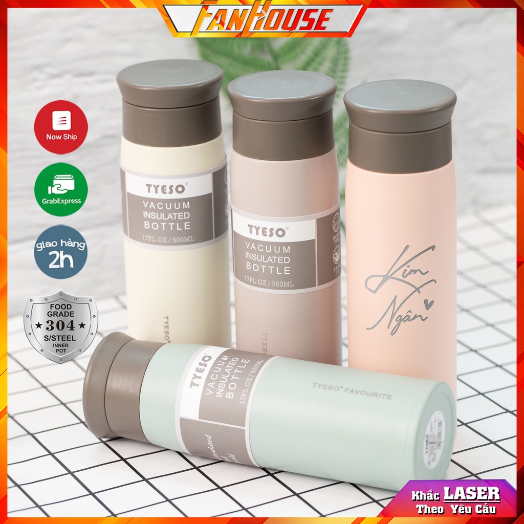 Bình Tyeso Favour chính hãng giữ nhiệt 12h ly nước dung tích 500ml inox 304 Fan House khắc tên theo yêu cầu