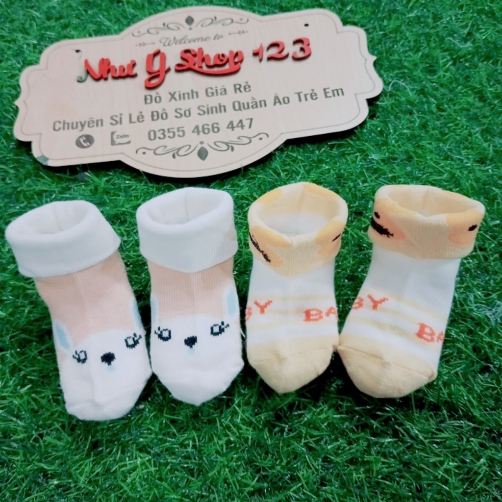 B58 - Séc 2 đôi tất sơ sinh gập cao cổ Quảng Châu loại dầy ấm mềm cho bé trai bé gái