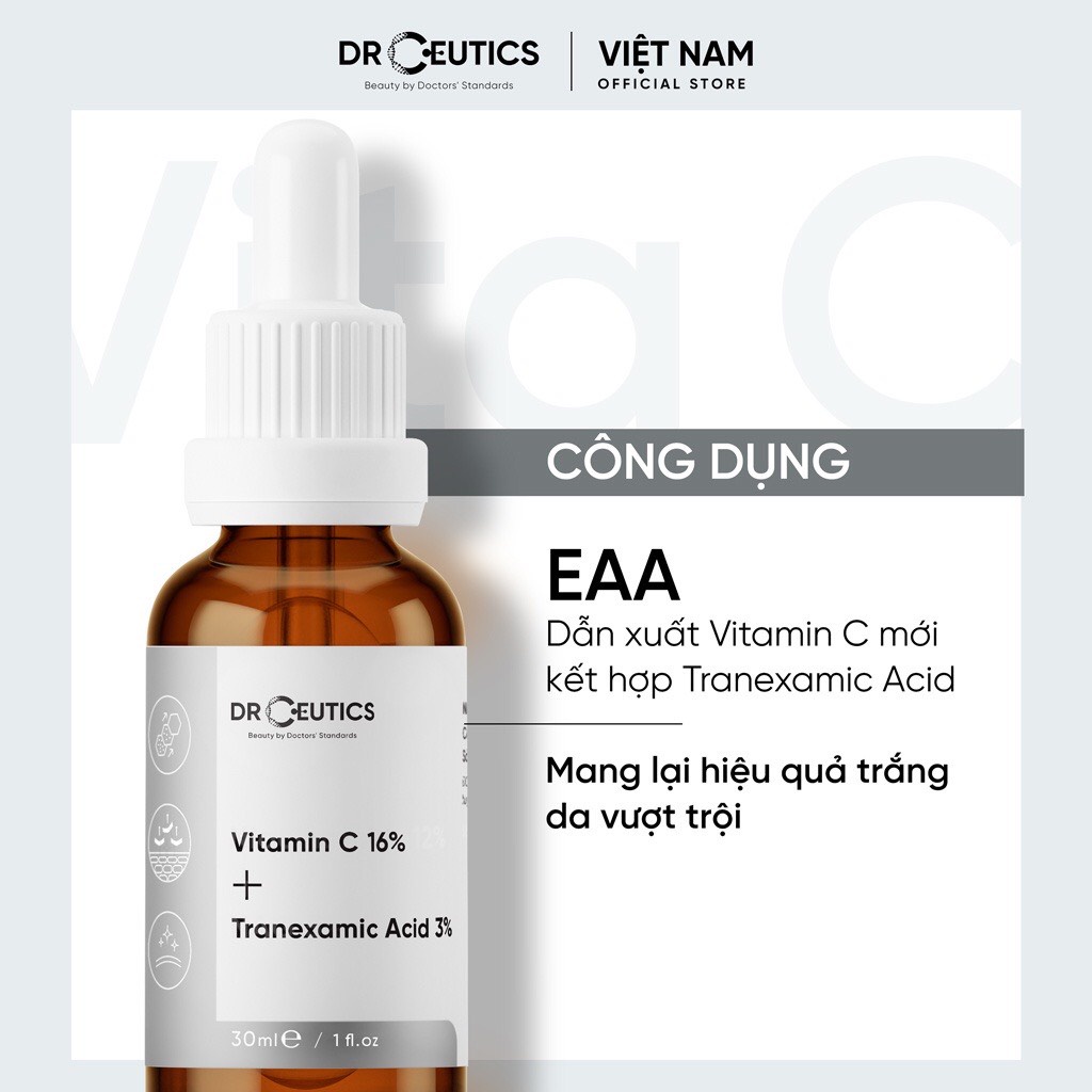 Serum Vitamin C DrCeutics - Ngừa Lão Hóa, Sáng Da, Mờ Thâm Nám - VitaminC 16% + Tranexamic Acid 3%