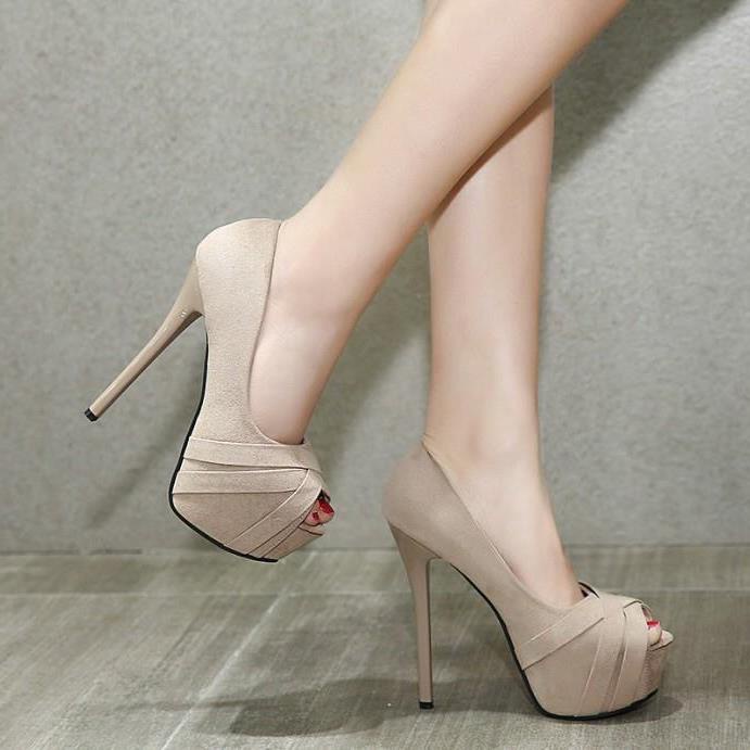 Giày cao gót da lộn màu đen chống thấm nước dễ phối trang phục cho nữ 12cm