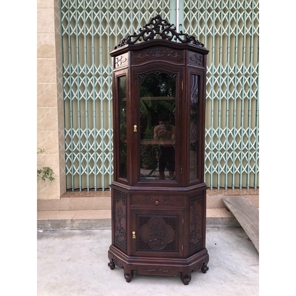 Tủ Bày Đồ Góc 60 Gỗ Gụ