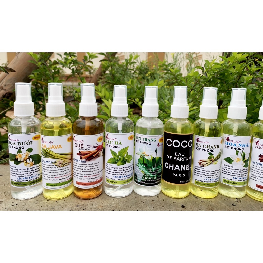 Nước Xịt thơm phòng BestLADY 100ml : Hương Sả chanh, Quế, Hoa Hồng, Hoa Ly, Coco chanel, Laevenser, Ngọc lan tây..