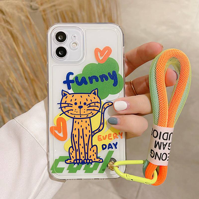 Ốp Điện Thoại Trong Suốt Màu Dạ Quang Có Dây Đeo Cho iphone