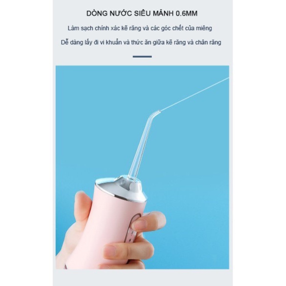 Máy Tăm Nước Oral Irrigator Cầm Tay Vệ Sinh Răng Miệng 3 Chế Độ Xịt Tặng 4 Đầu Vệ Sinh Hộp 230g