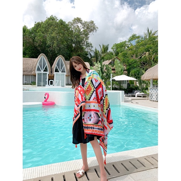 Khăn choàng cổ in hoa văn thổ cẩm hàng loại 1 size 90x180cm