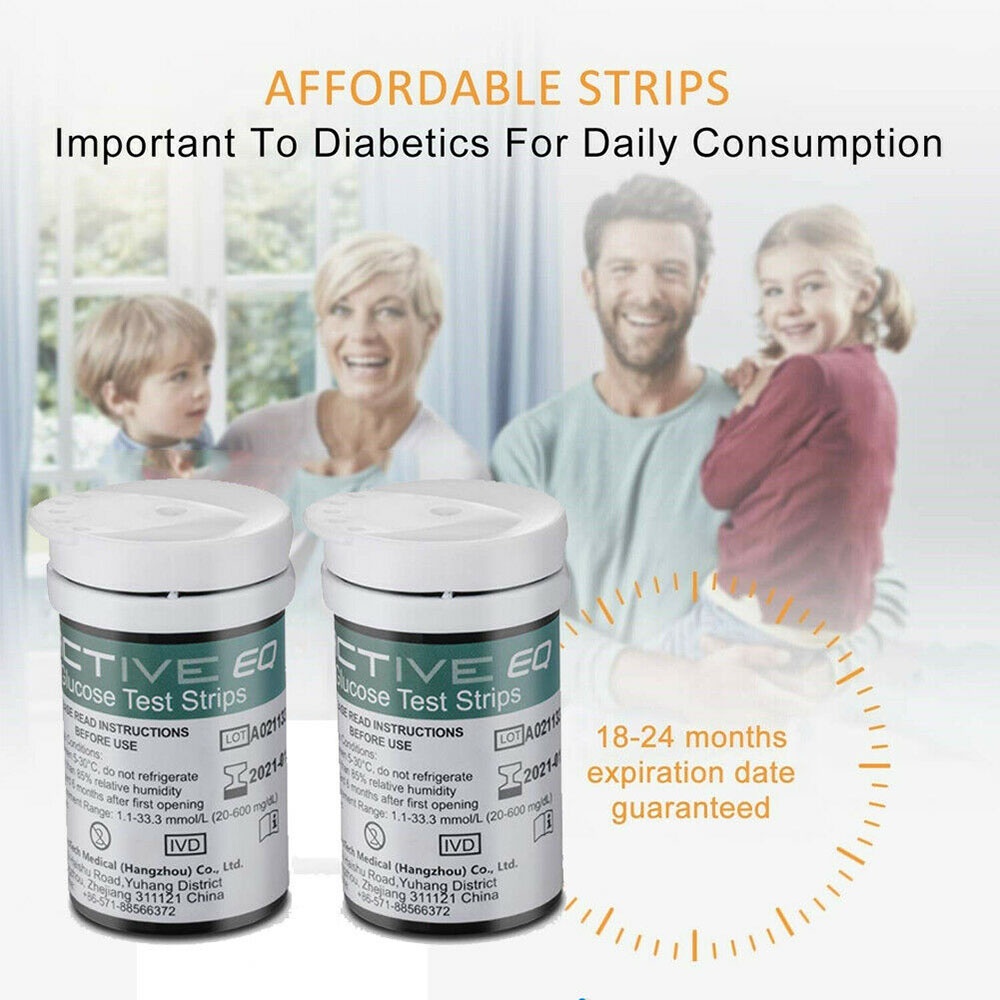 50Pcs Exactive EQ Blood Glucose Test Strips Codefree and 50Pcs Lancets Daily Use