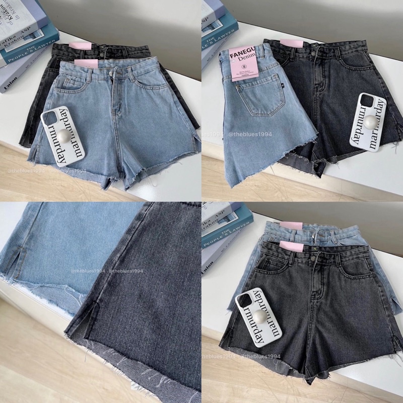 [Ảnh thật /Video]Quần sooc jean cắt đùi tua gấu mã mới hottrend Quần đùi tôn dáng tôn eo forl Hàn Quốc