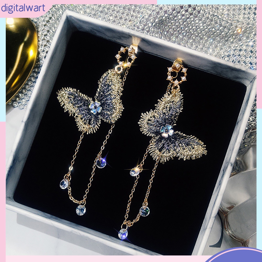 Đôi khuyên tai dài hình bươm bướm đính đá thời trang cho nữ