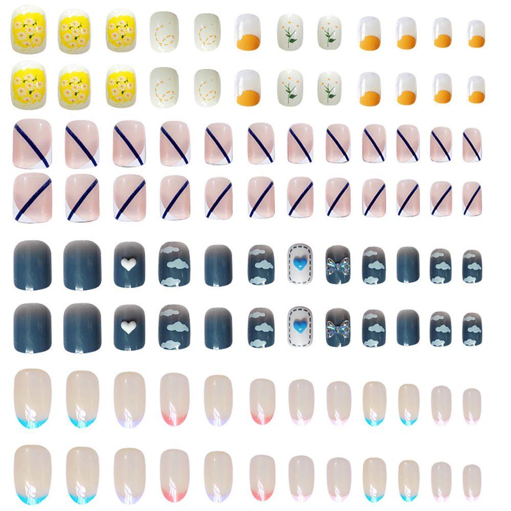 QQMALL Toàn Bộ Bộ Móng Tay Giả Họa Tiết Trái Tim Thời Trang Cho Nữ