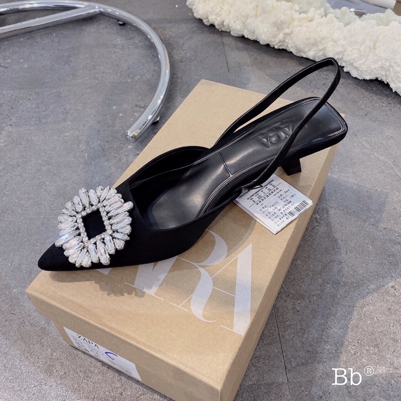 Giày cao gót nữ form slingback đính đá sang trọng, thanh lịch