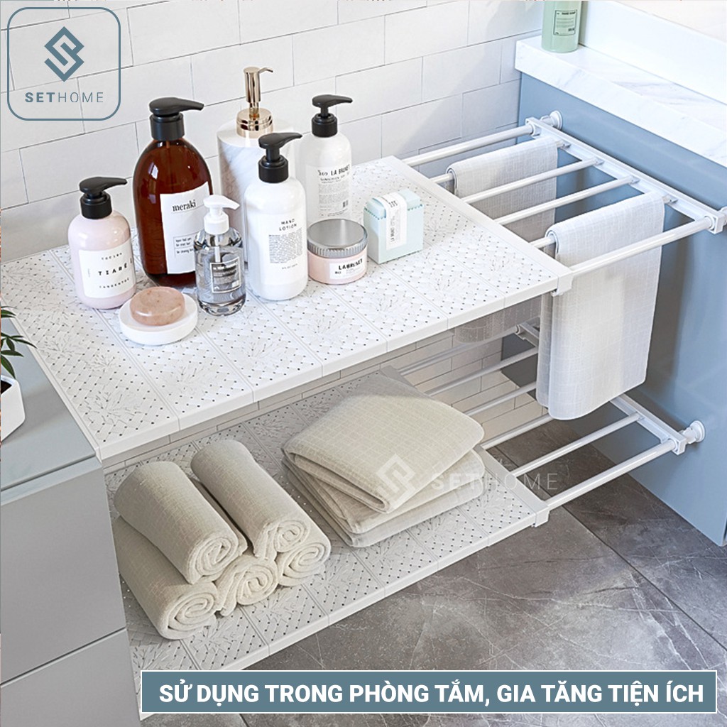 Kệ chia ngăn tủ quần áo SETHOME chia ngăn tủ giày tủ bếp, không cần khoan bắt vít, khung thép chịu lực 40kg