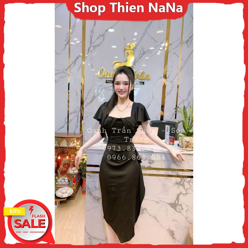 Đầm Cổ Vuông Tay Cánh Dơi Thiết Kế Cánh Bướm Ở Ngực , Đầm Ôm Chất Umi Chiết Eo 4 Màu Cực Qúy Phái