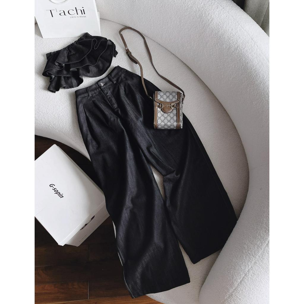SET ÁO ỐNG TẦNG ĐEN CÚP NGỰC BO CHUN + QUẦN ĐEN SUÔNG (TH)