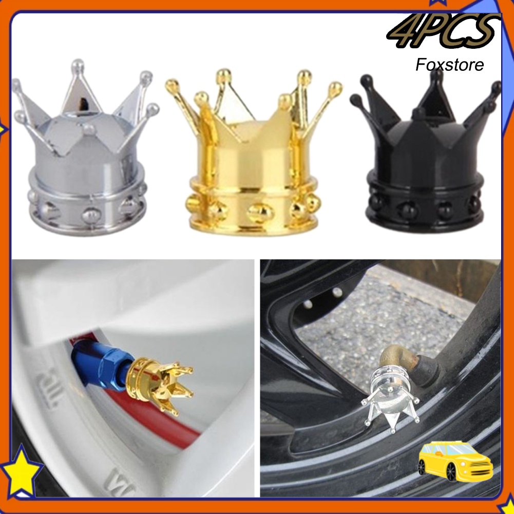 Set 4 nắp van bánh xe chống bụi hình vương miện